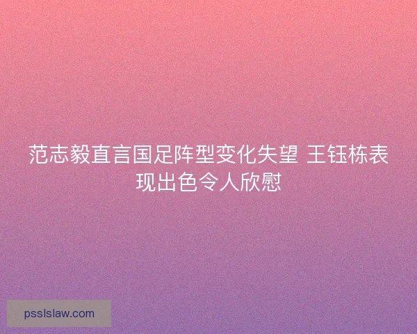 范志毅直言国足阵型变化失望 王钰栋表现出色令人欣慰 范志毅直言国足阵型变化失望 王钰栋表现出色令人欣慰